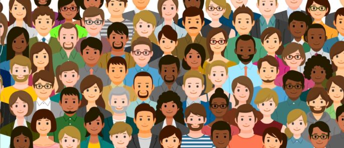 cartoon veel verschillende mensen, kleurig geheel